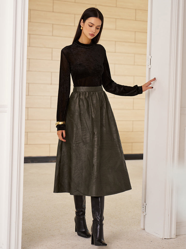 Retro Faux Leather Skirt Without Belt  Liora Lane Boutique Skirts Dark Green / XL 84.99