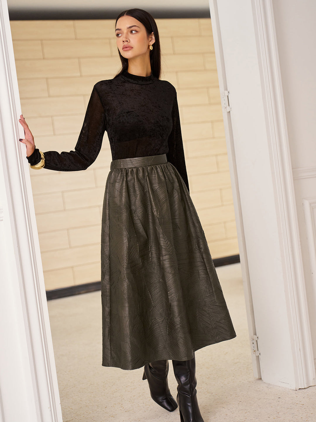 Retro Faux Leather Skirt Without Belt  Liora Lane Boutique Skirts