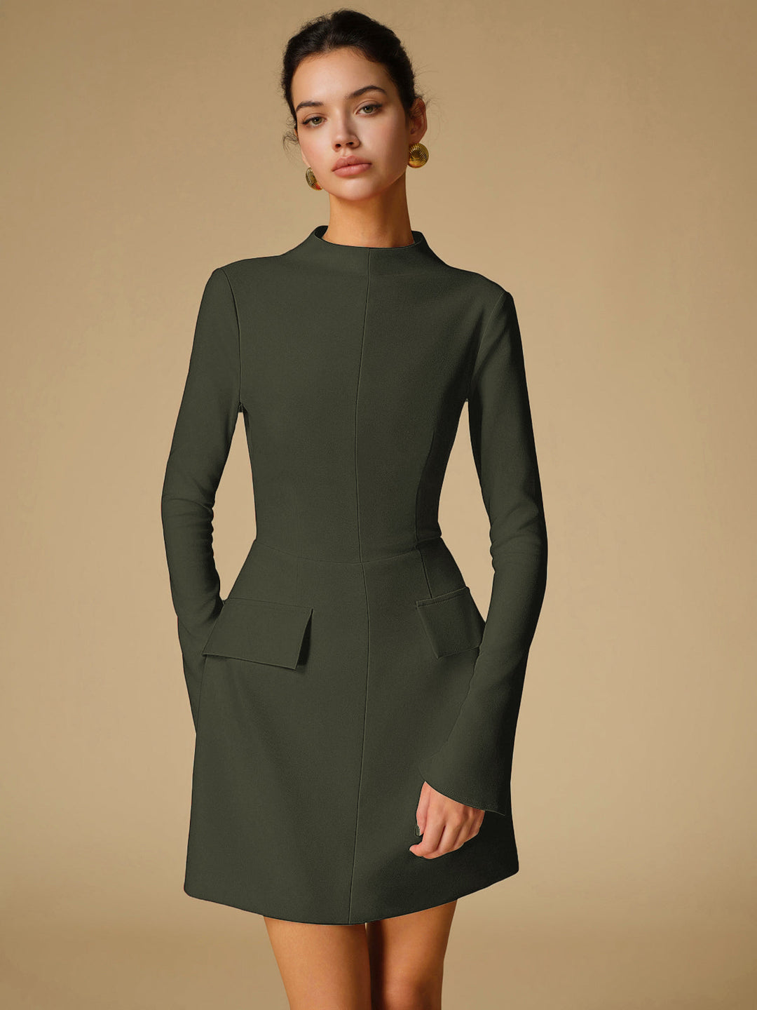 Minimalist Plain Mock Neck Dress  Liora Lane Boutique Dresses ArmyGreen / XL 52.00