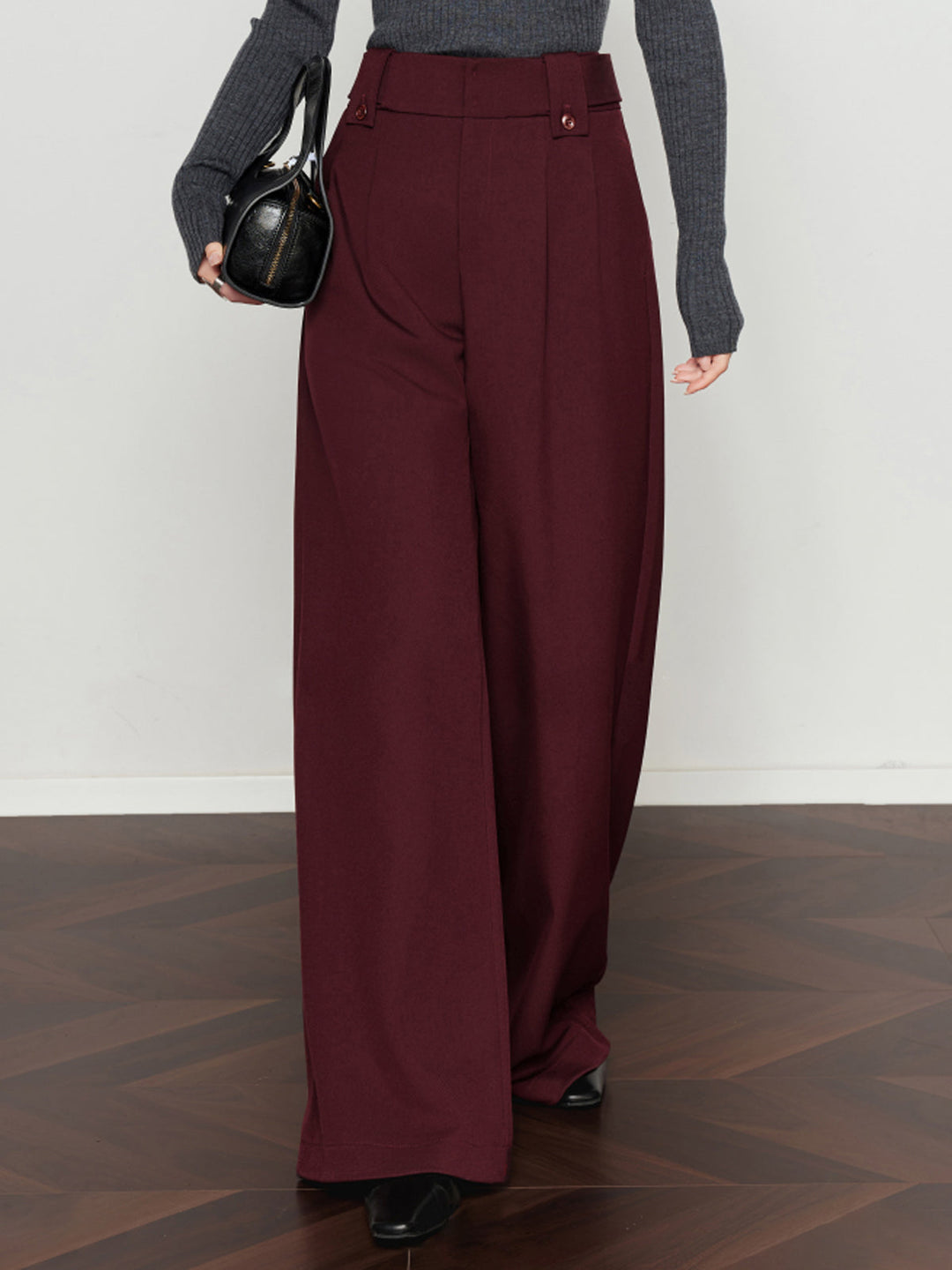 Vintage Pleated Wide-Leg Pants  Liora Lane Boutique Pants Burgundy / XL 49.00