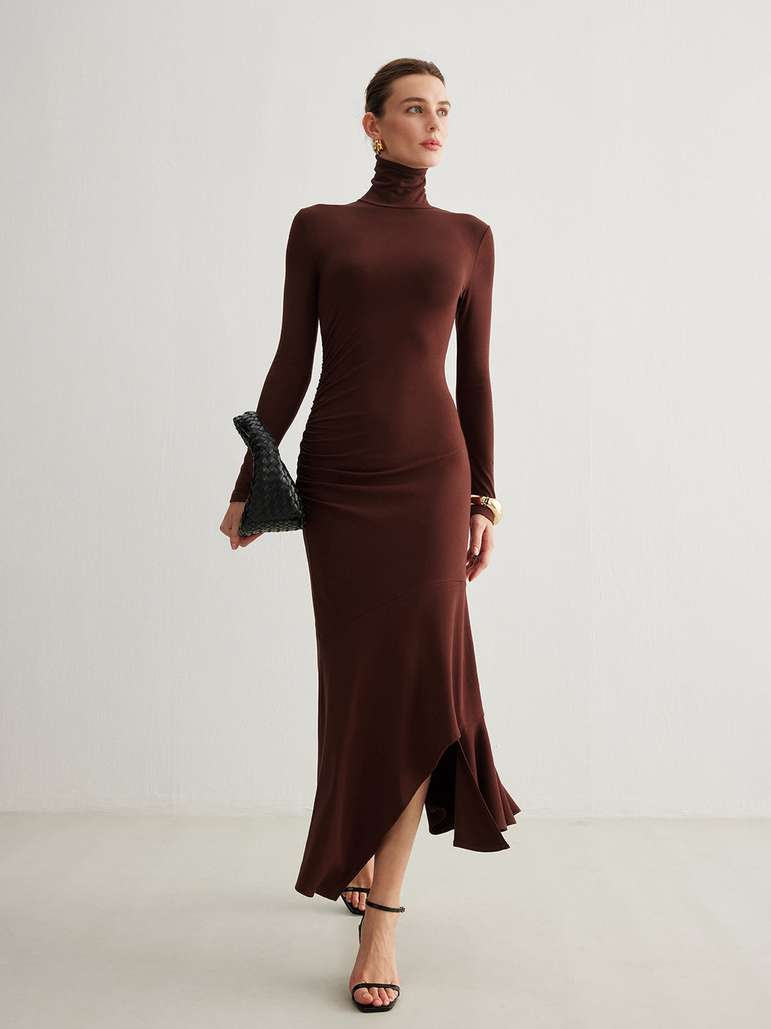 Turtleneck Irregular Pleated Long Dress  Liora Lane Boutique Dresses