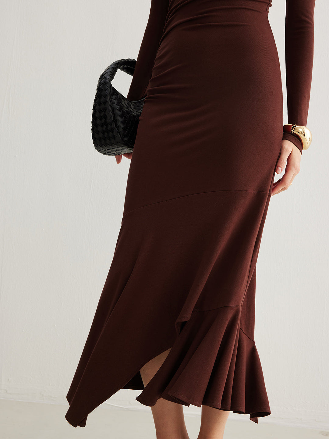 Turtleneck Irregular Pleated Long Dress  Liora Lane Boutique Dresses