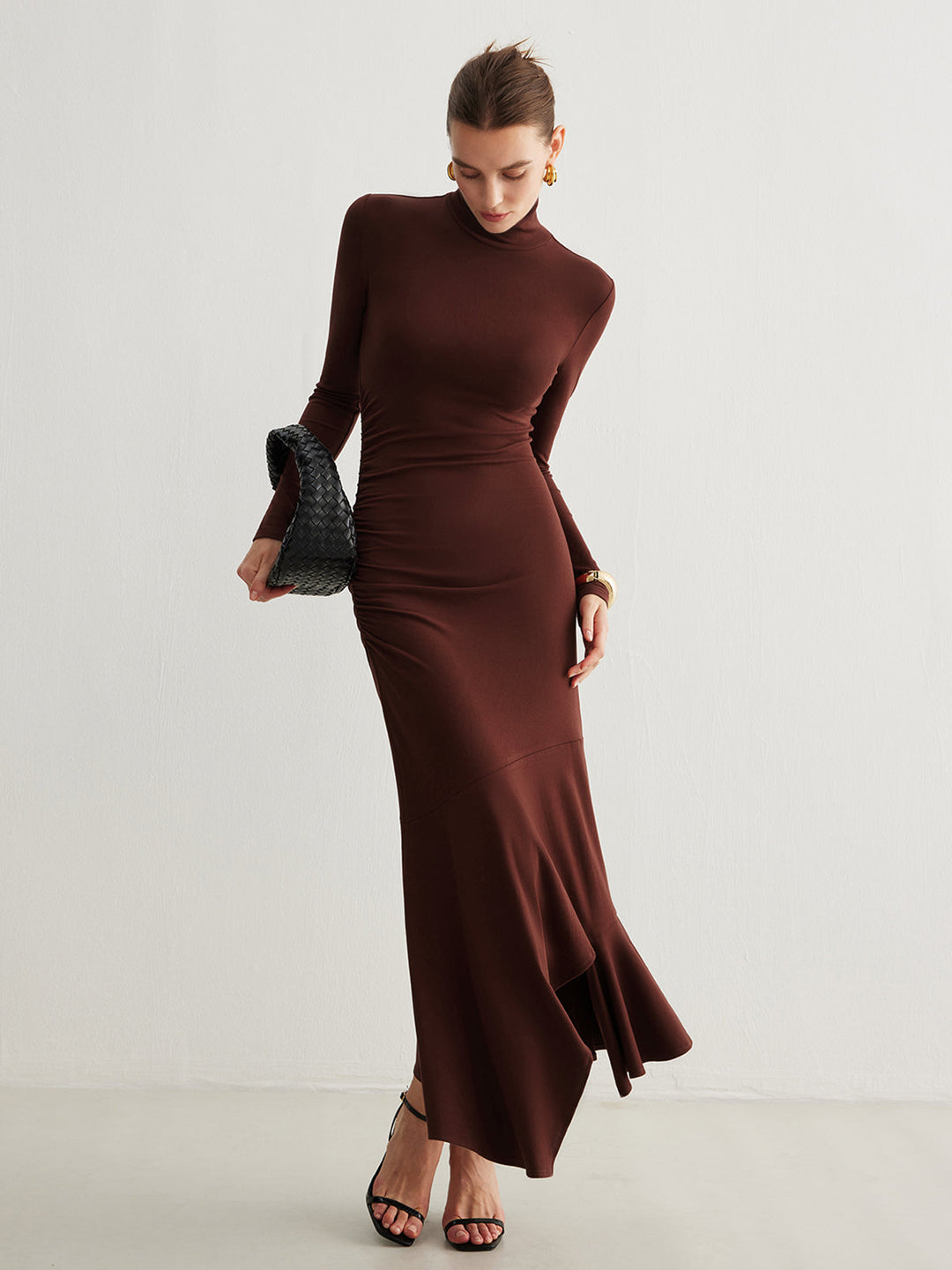 Turtleneck Irregular Pleated Long Dress  Liora Lane Boutique Dresses