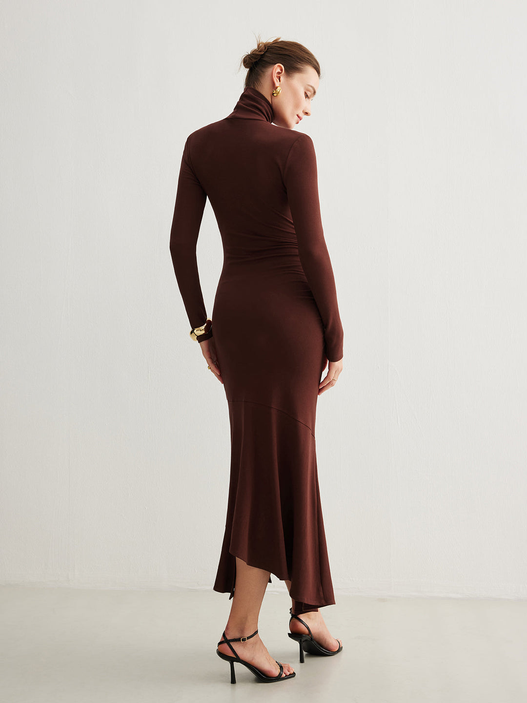Turtleneck Irregular Pleated Long Dress  Liora Lane Boutique Dresses
