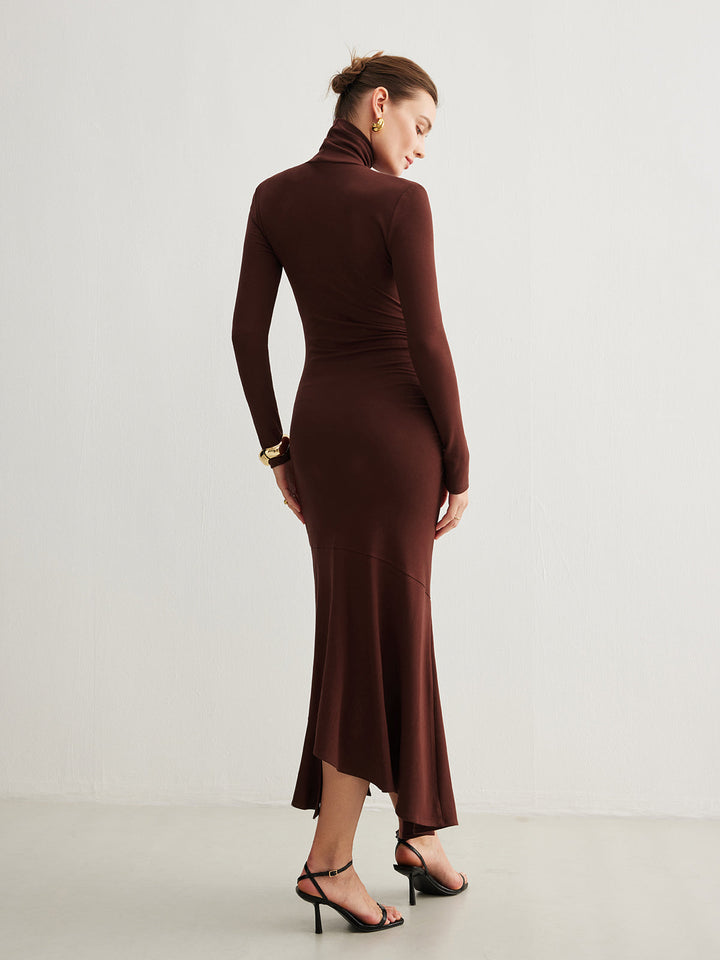 Turtleneck Irregular Pleated Long Dress  Liora Lane Boutique Dresses