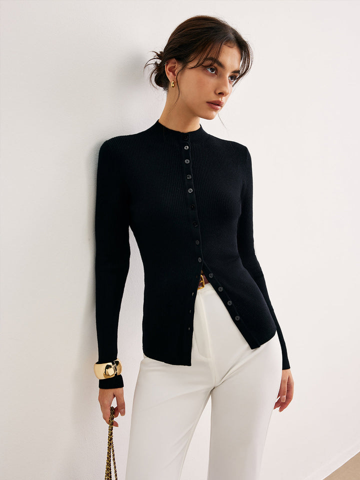 Button Down Skinny Knit Top  Liora Lane Boutique Knit Tops Black / XL 35.00