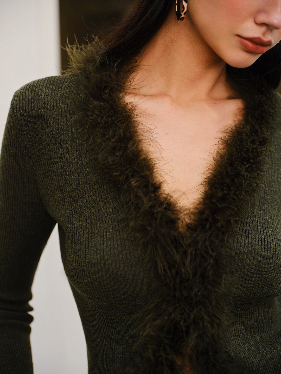 Feather Trim Wool-Blend Slim Sweater  Liora Lane Boutique Sweaters
