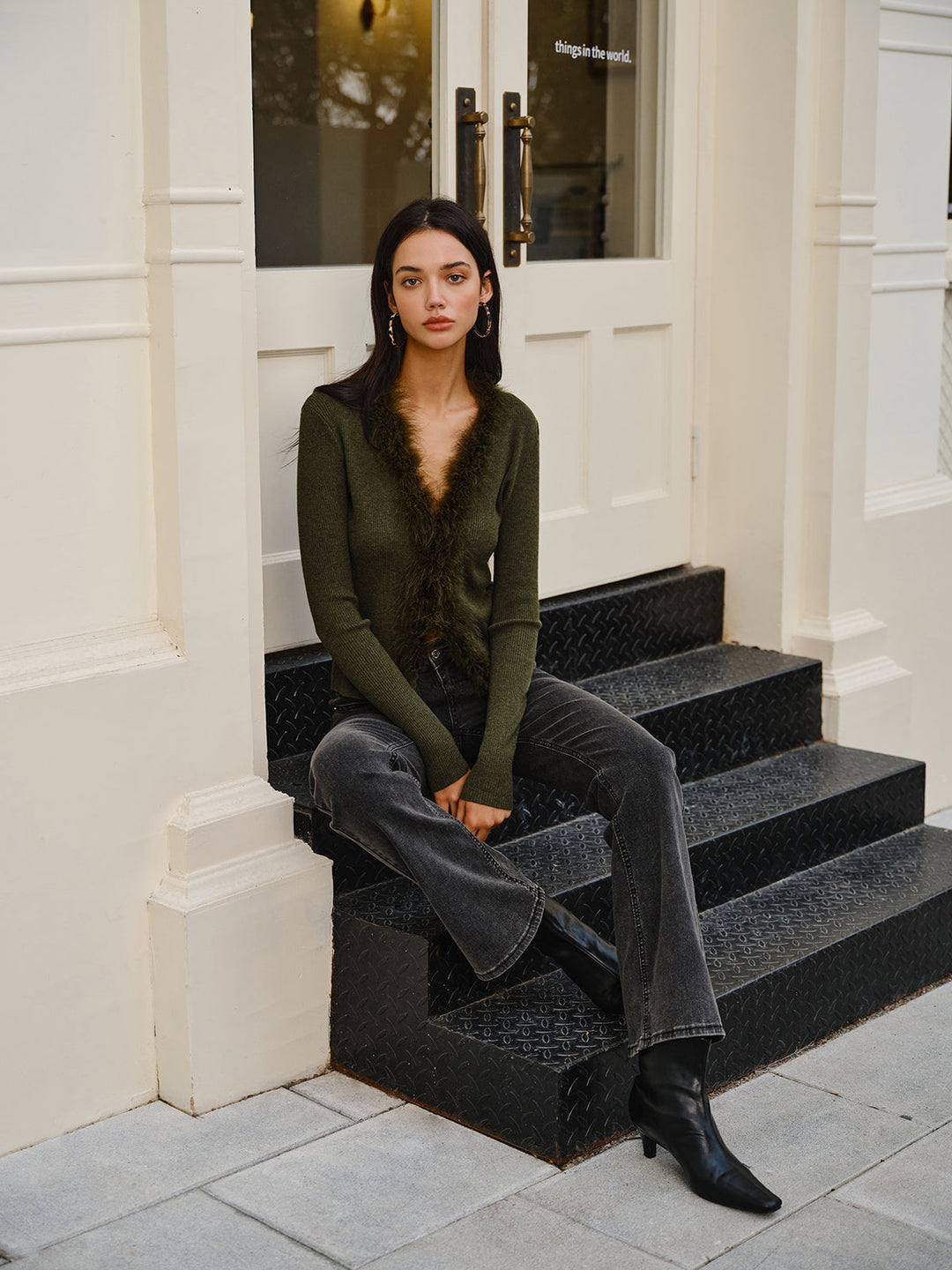 Feather Trim Wool-Blend Slim Sweater  Liora Lane Boutique Sweaters