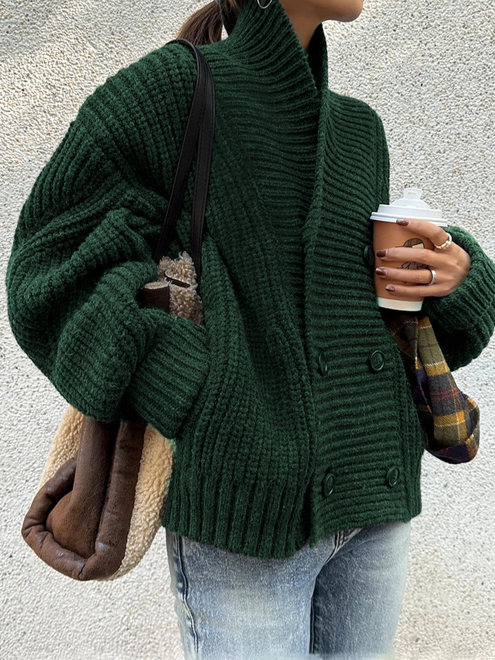 Ribbed Lapel Button Knit Outerwear  Liora Lane Boutique Knit Outerwear Green / XL 82.00