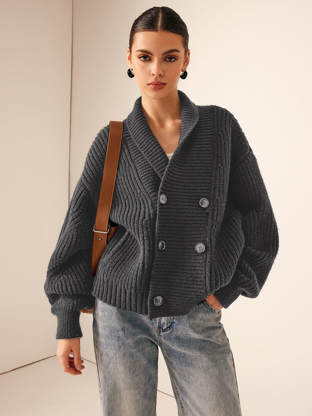 Ribbed Lapel Button Knit Outerwear  Liora Lane Boutique Knit Outerwear Grey / XL 82.00