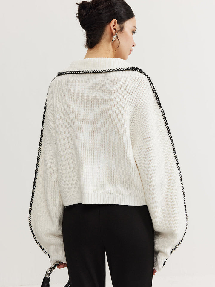 Contrast Trim Magnet Closure Knit Top  Liora Lane Boutique Knit Tops