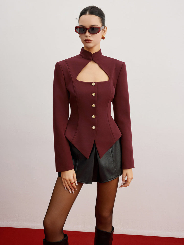Cutout Slim Blazer With Shoulder Pads  Liora Lane Boutique Blazers