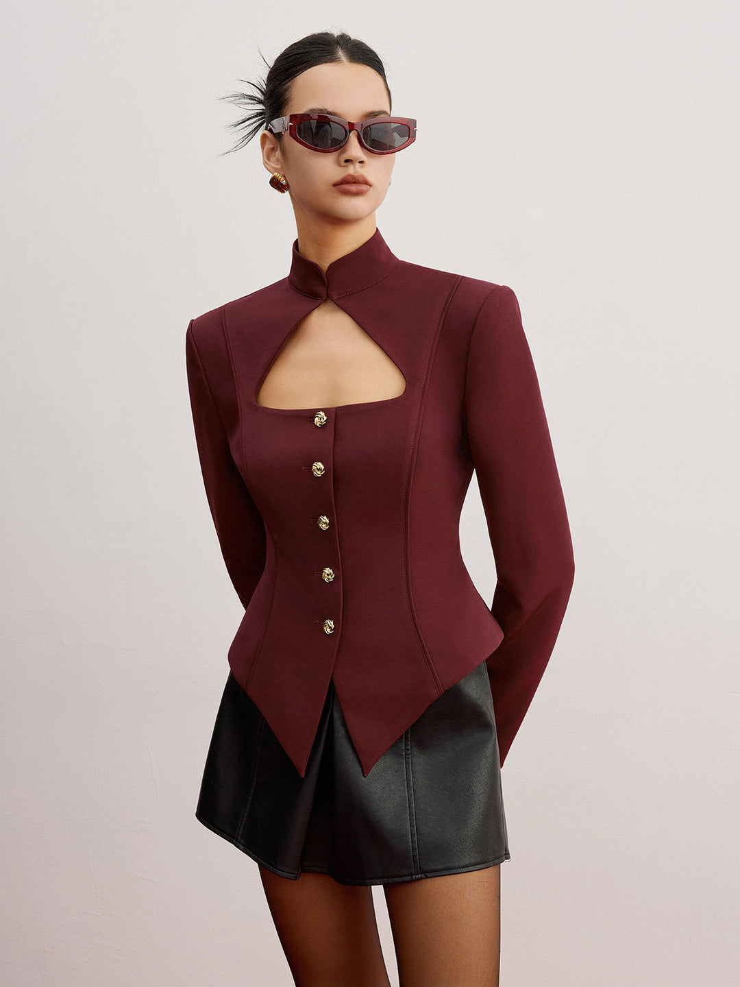 Cutout Slim Blazer With Shoulder Pads  Liora Lane Boutique Blazers