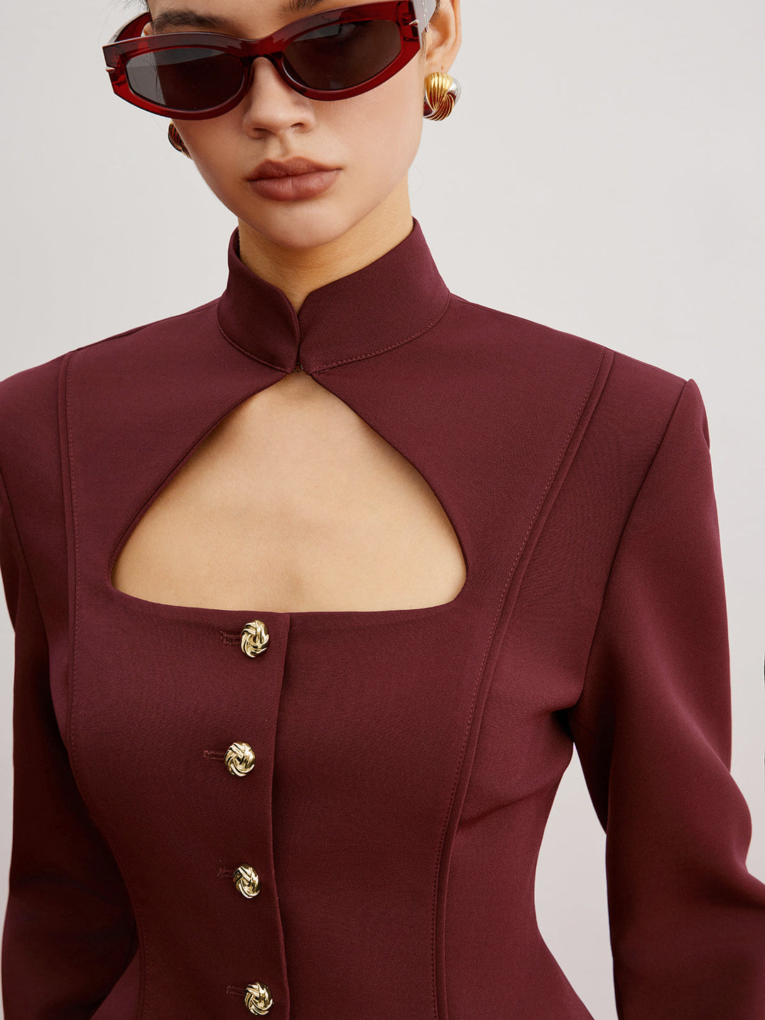 Cutout Slim Blazer With Shoulder Pads  Liora Lane Boutique Blazers