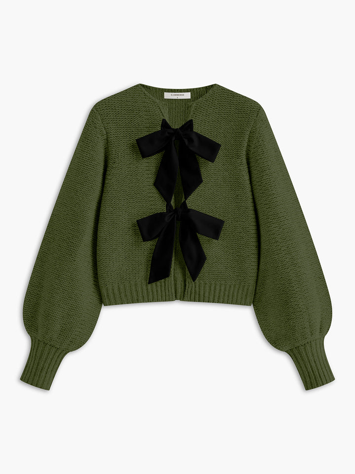Crew Neck Bow Knit Top  Liora Lane Boutique Knit Tops Green / XL 45.00