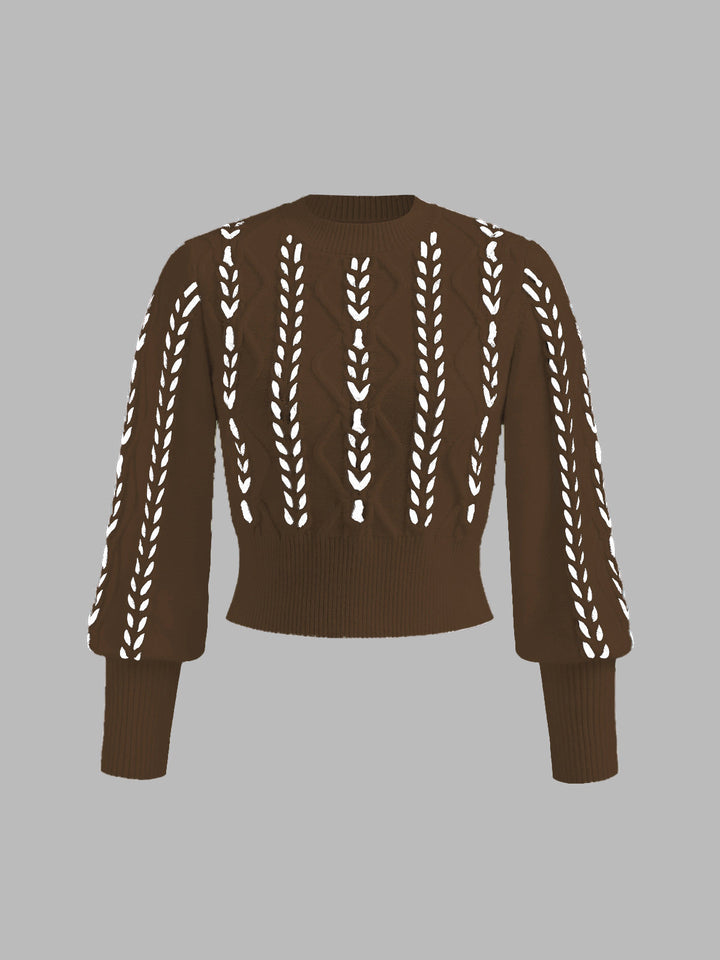 Contrast Binding Cinched Sweater  Liora Lane Boutique Sweaters Brown / XL 49.00