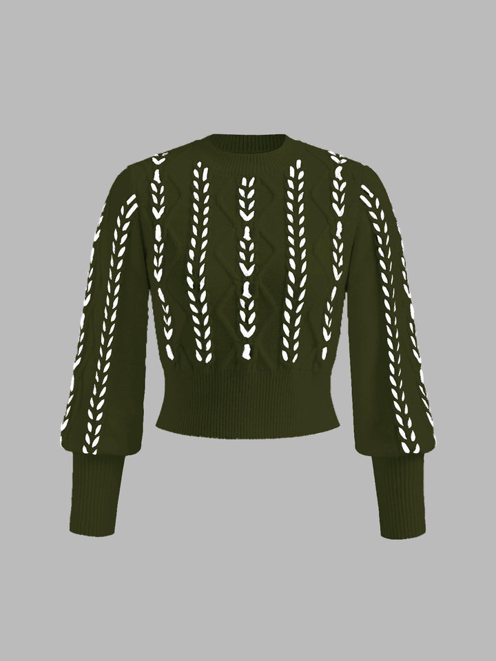 Contrast Binding Cinched Sweater  Liora Lane Boutique Sweaters ArmyGreen / XL 49.00