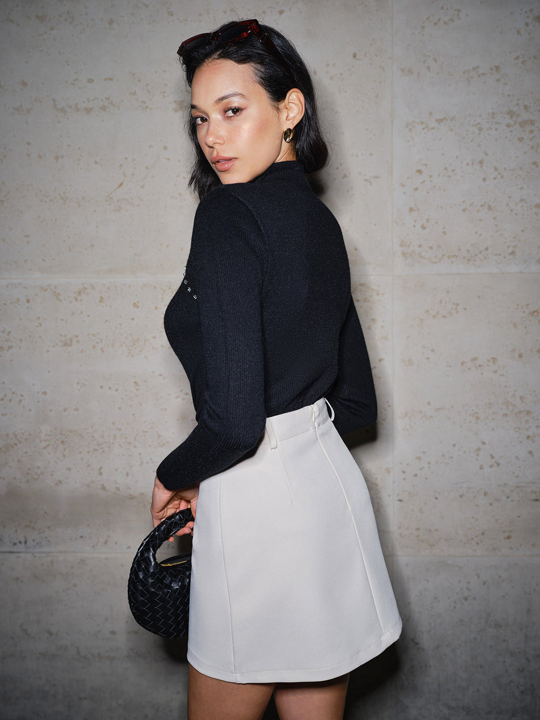 Cutout Beaded Slim Ribbed Sweater  Liora Lane Boutique Sweaters