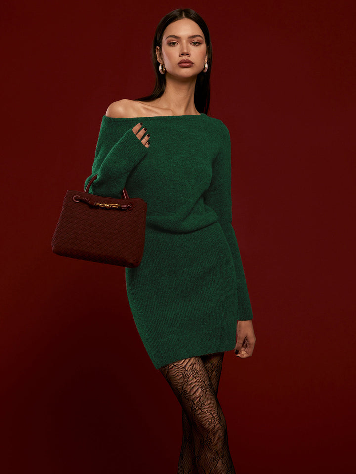 Wool-Blend Asymmetrical Sweater Dress  Liora Lane Boutique Sweater Dresses Green / XL 127.99