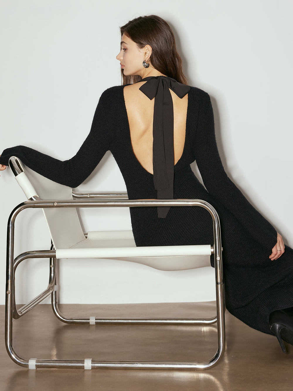 Tie Neck Open Back Long Dress  Liora Lane Boutique Dresses