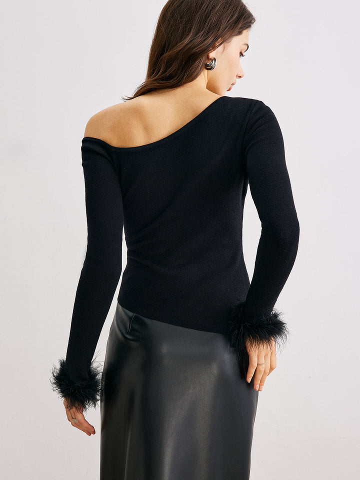 Cashmere Asymmetrical Neck Slim Sweater  Liora Lane Boutique Sweaters