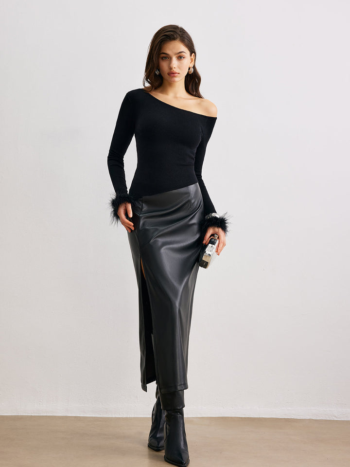 Cashmere Asymmetrical Neck Slim Sweater  Liora Lane Boutique Sweaters