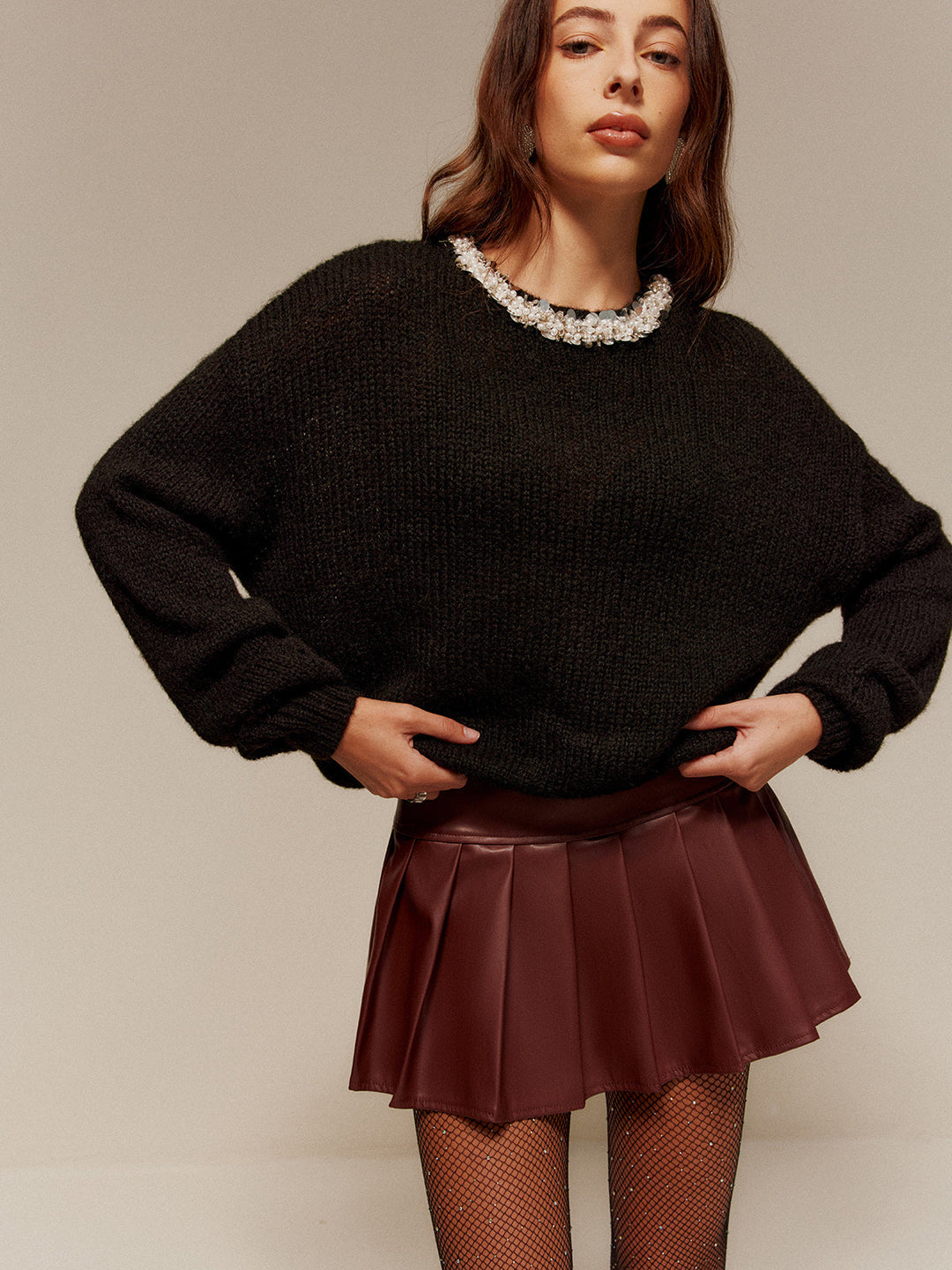 Rhinestone-Decor Cozy Sweater  Liora Lane Boutique Sweaters Black / XL 44.00