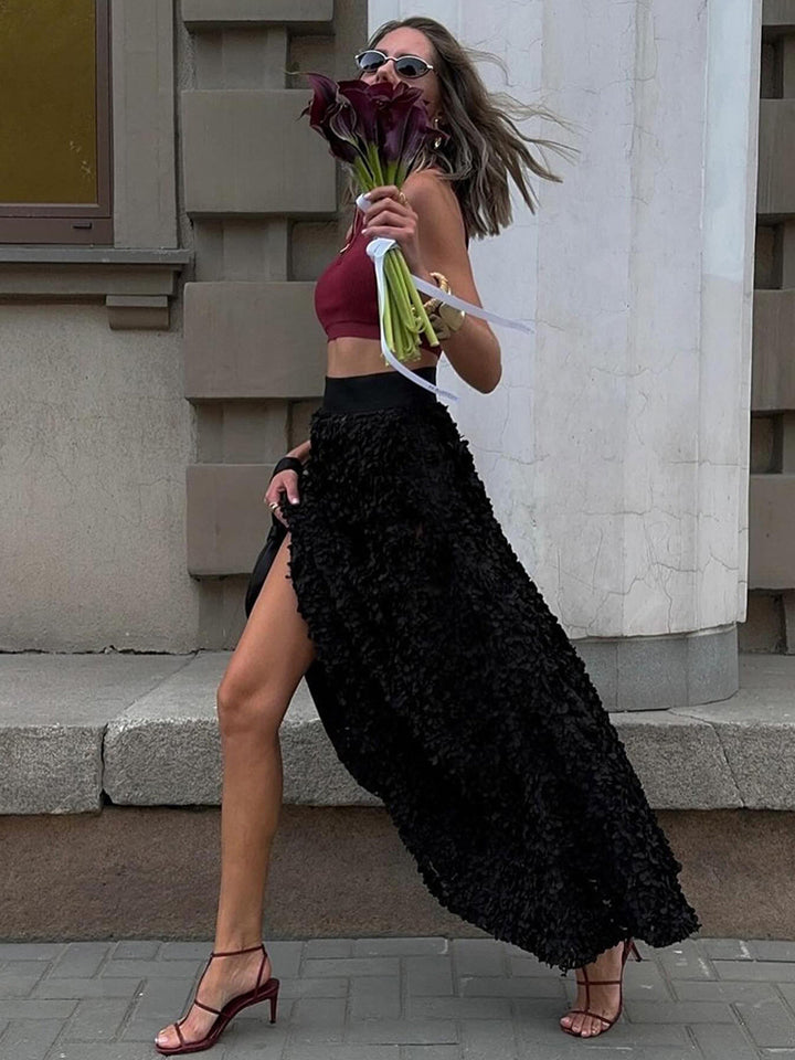 High-Waist Rosette Skirt  Liora Lane Boutique Skirts Black / XL 69.00