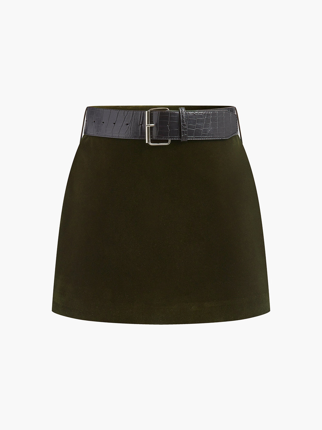 Crocodile Belted Velvet Mini Skirt  Liora Lane Boutique Skirts ArmyGreen / XL 32.00
