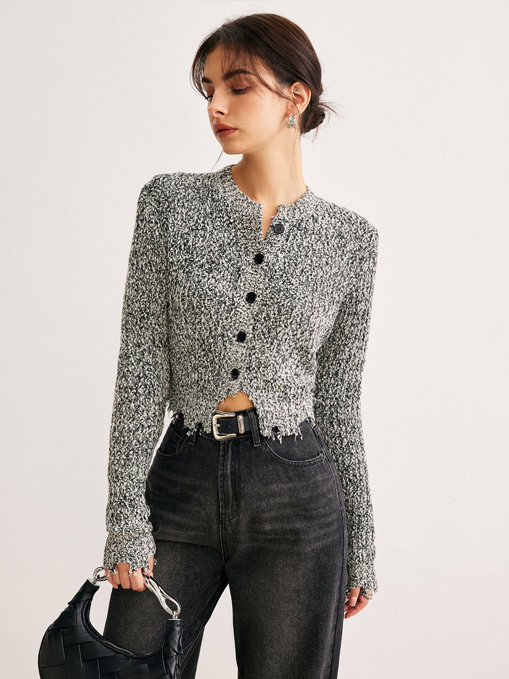 Raw Hem Button Slim Knit Top  Liora Lane Boutique Knit Tops