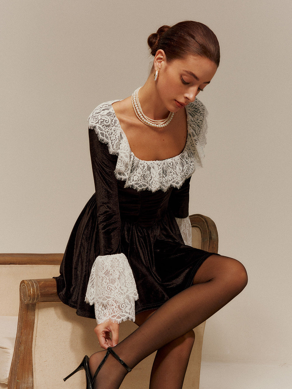 Lace Trim Velvet Short Dress  Liora Lane Boutique Dresses