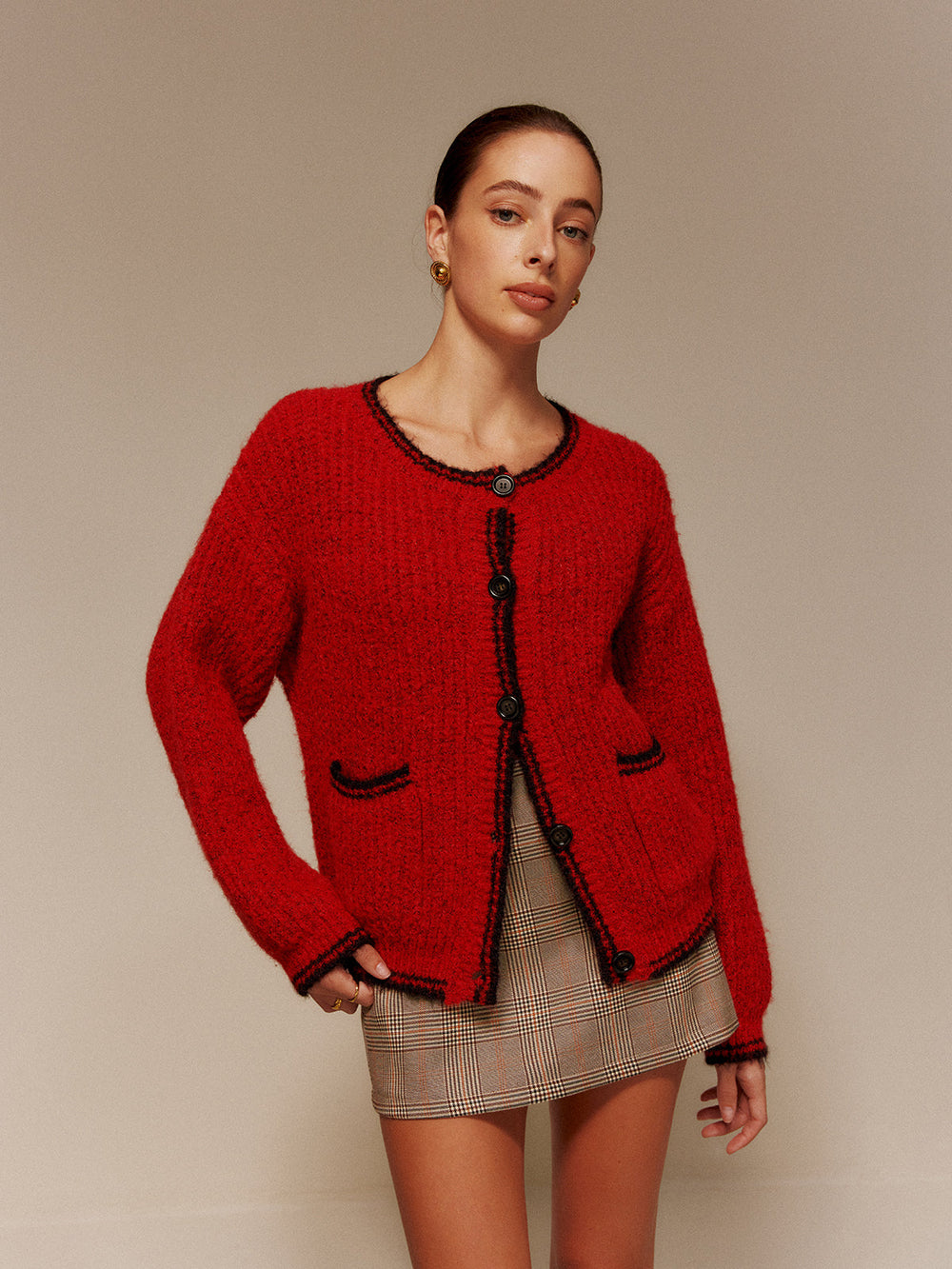 Contrast Trim Pockets Button Cardigan  Liora Lane Boutique Cardigans
