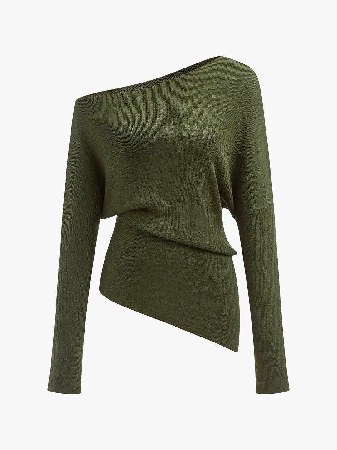 Wool-Blend Asymmetrical Neck Knit Top  Liora Lane Boutique Knit Tops ArmyGreen / XL 49.00