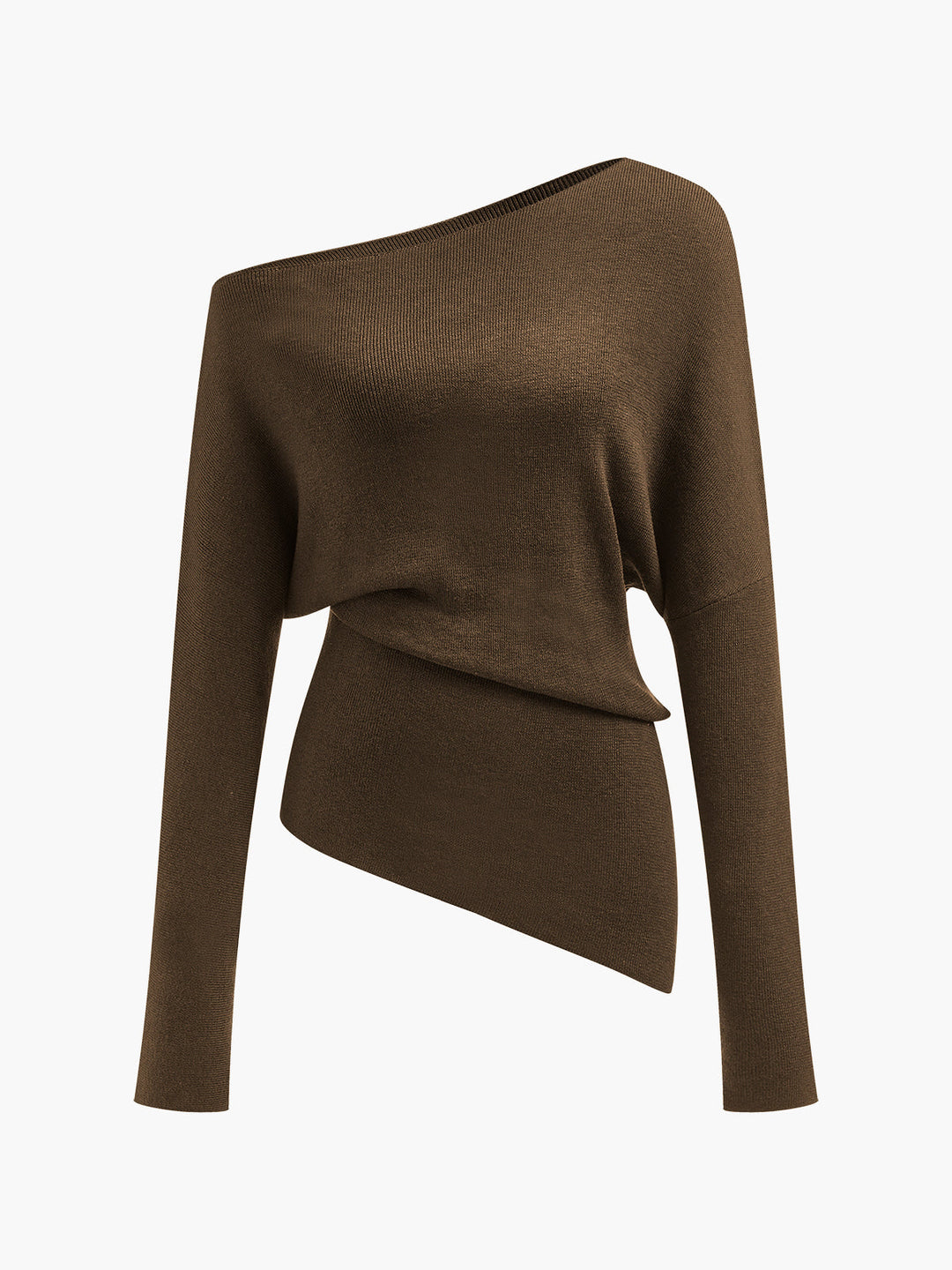 Wool-Blend Asymmetrical Neck Knit Top  Liora Lane Boutique Knit Tops Dark Brown / XL 49.00