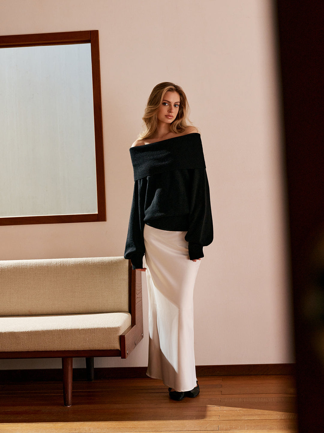 High Stretch Off-Shoulder Shift Sweater  Liora Lane Boutique Sweaters