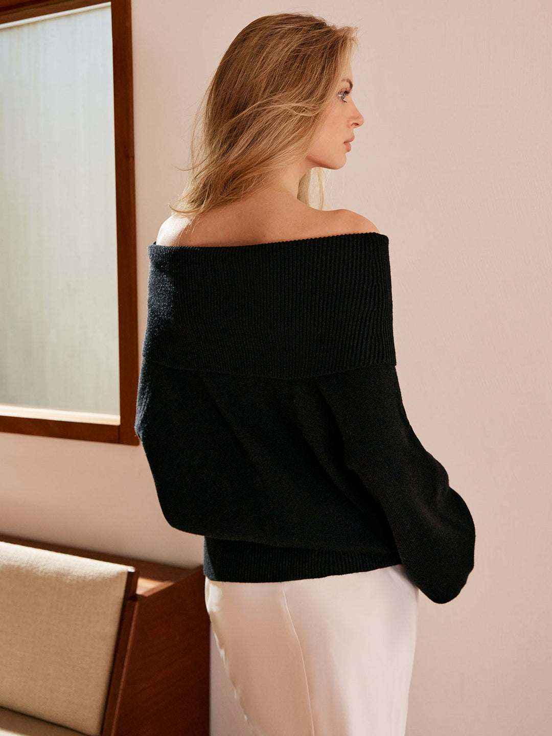 High Stretch Off-Shoulder Shift Sweater  Liora Lane Boutique Sweaters