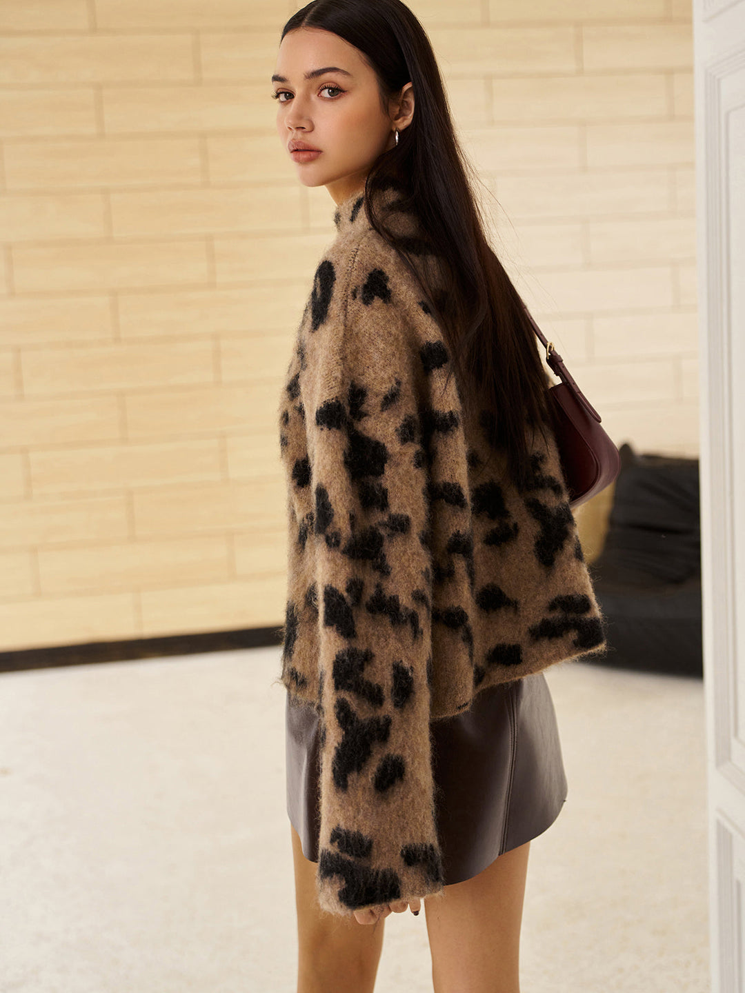 Wool-Blend Leopard Fuzzy Sweater  Liora Lane Boutique Sweaters