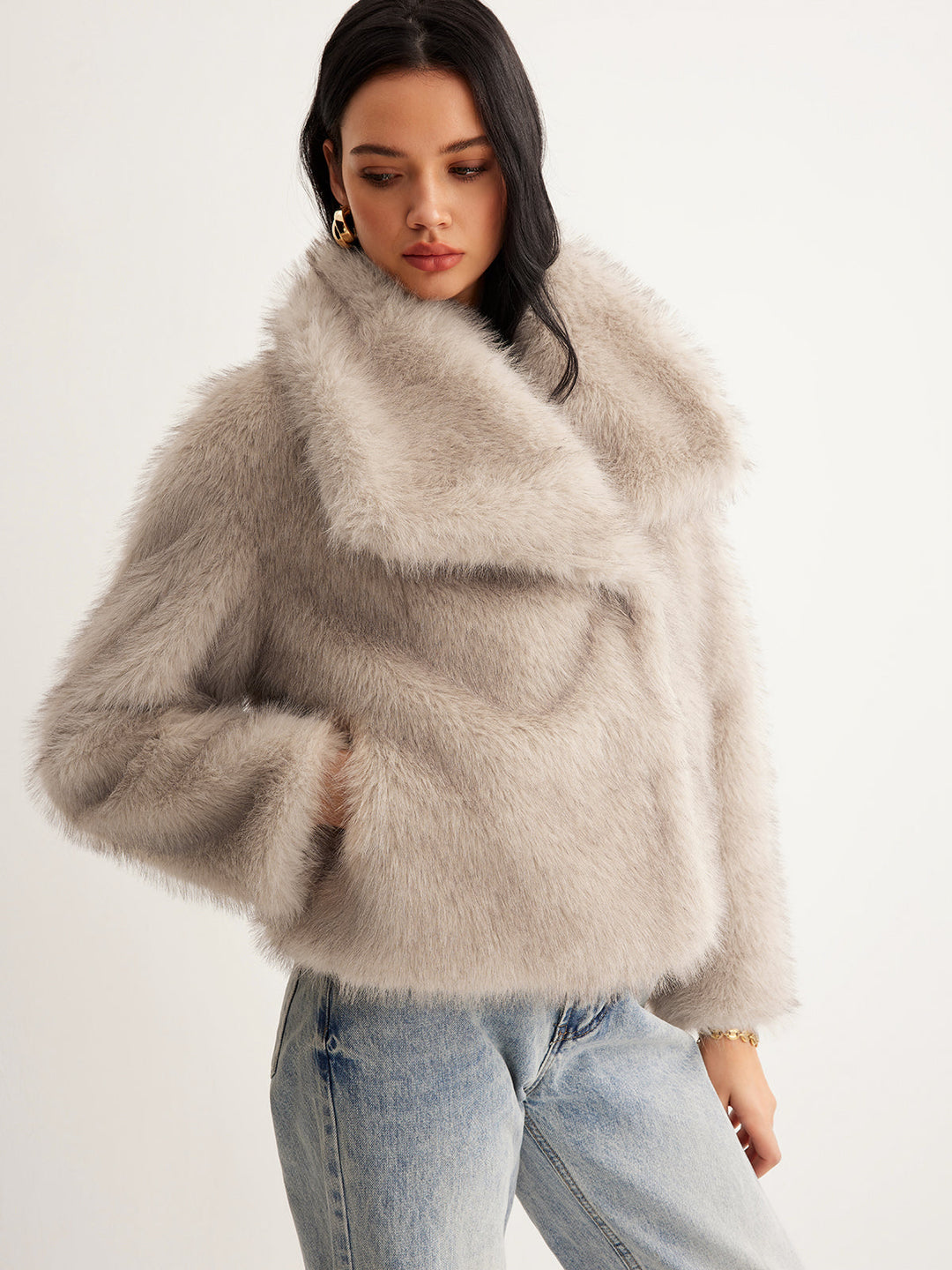 Faux Fur Button Wool Coat  Liora Lane Boutique Women Faux Fur Coats Khaki / XL 99.00