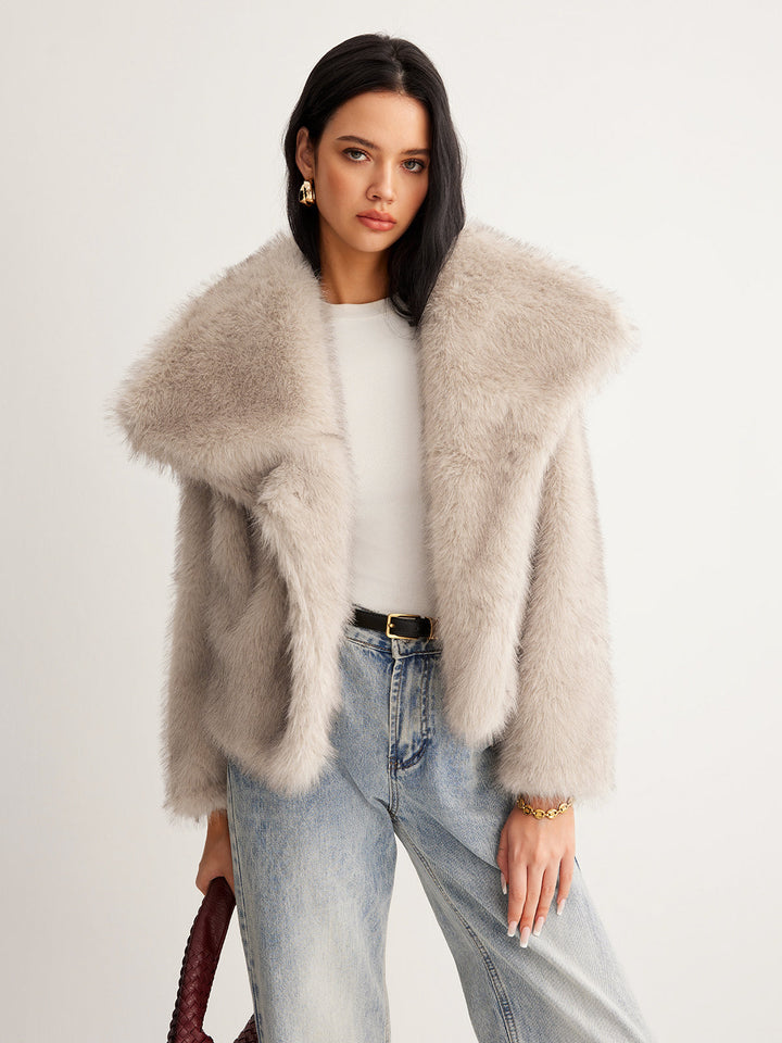 Faux Fur Button Wool Coat  Liora Lane Boutique Women Faux Fur Coats