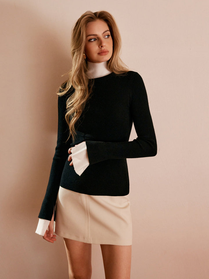 Color Block Turtleneck Knit Top  Liora Lane Boutique Knit Tops Black / XL 39.00