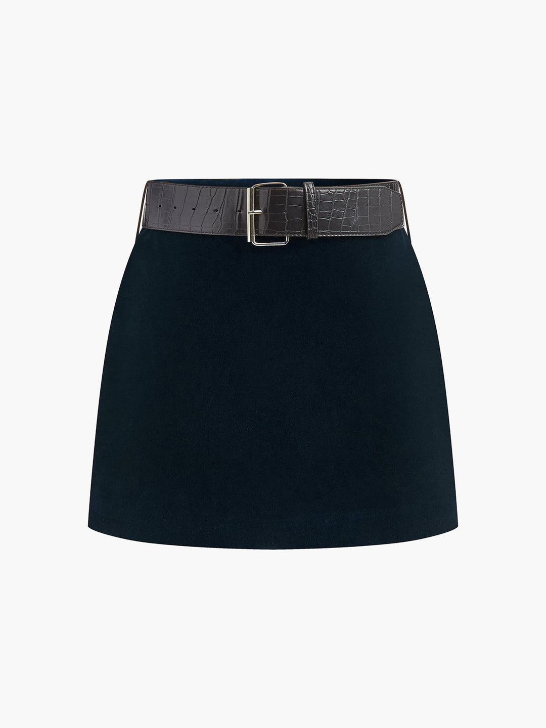 Crocodile Belted Velvet Mini Skirt  Liora Lane Boutique Skirts Navy / XL 32.00