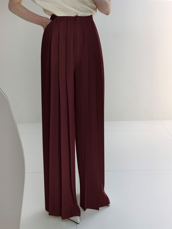 Pleated High Waist Wide Leg Pants  Liora Lane Boutique Pants Burgundy / XL 56.00