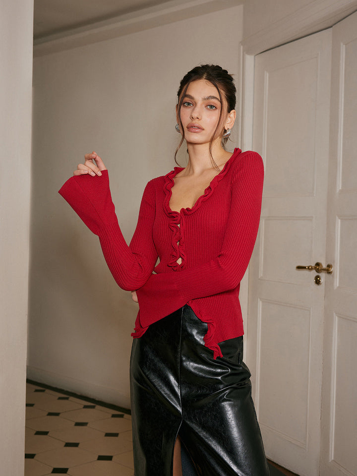 Lettuce Trim Bell Sleeve Slim Sweater  Liora Lane Boutique Sweaters