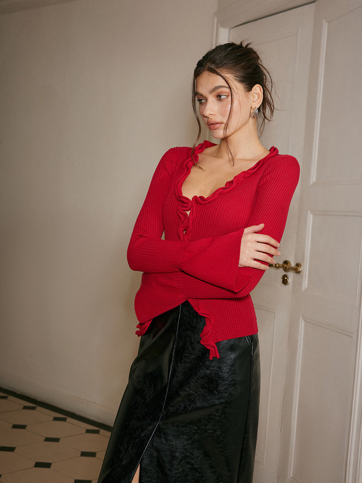 Lettuce Trim Bell Sleeve Slim Sweater  Liora Lane Boutique Sweaters