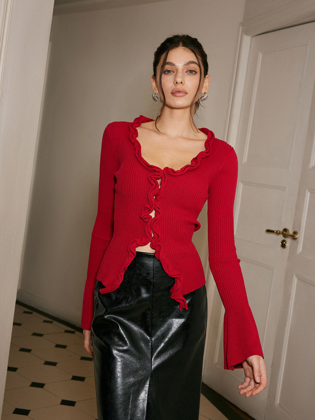 Lettuce Trim Bell Sleeve Slim Sweater  Liora Lane Boutique Sweaters