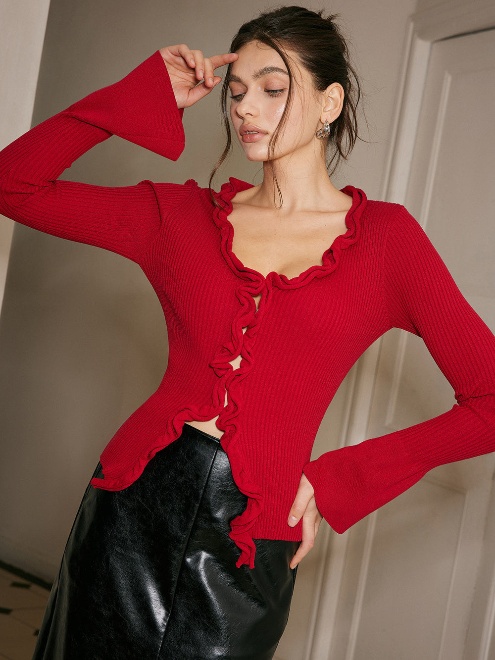 Lettuce Trim Bell Sleeve Slim Sweater  Liora Lane Boutique Sweaters