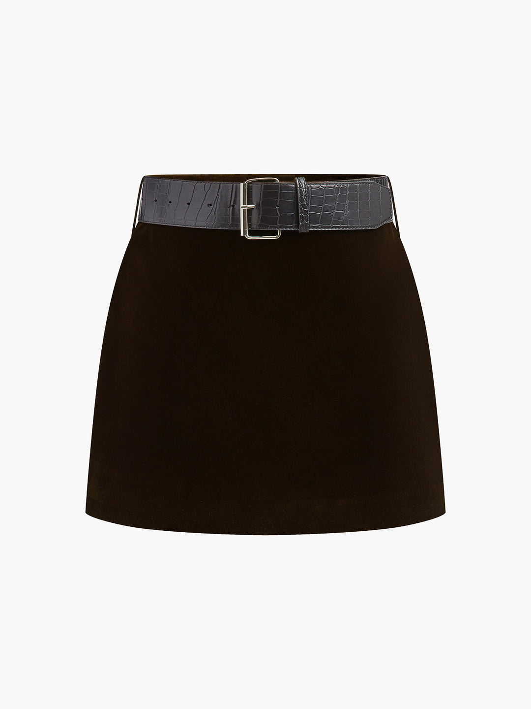 Crocodile Belted Velvet Mini Skirt  Liora Lane Boutique Skirts Dark Brown / XL 32.00