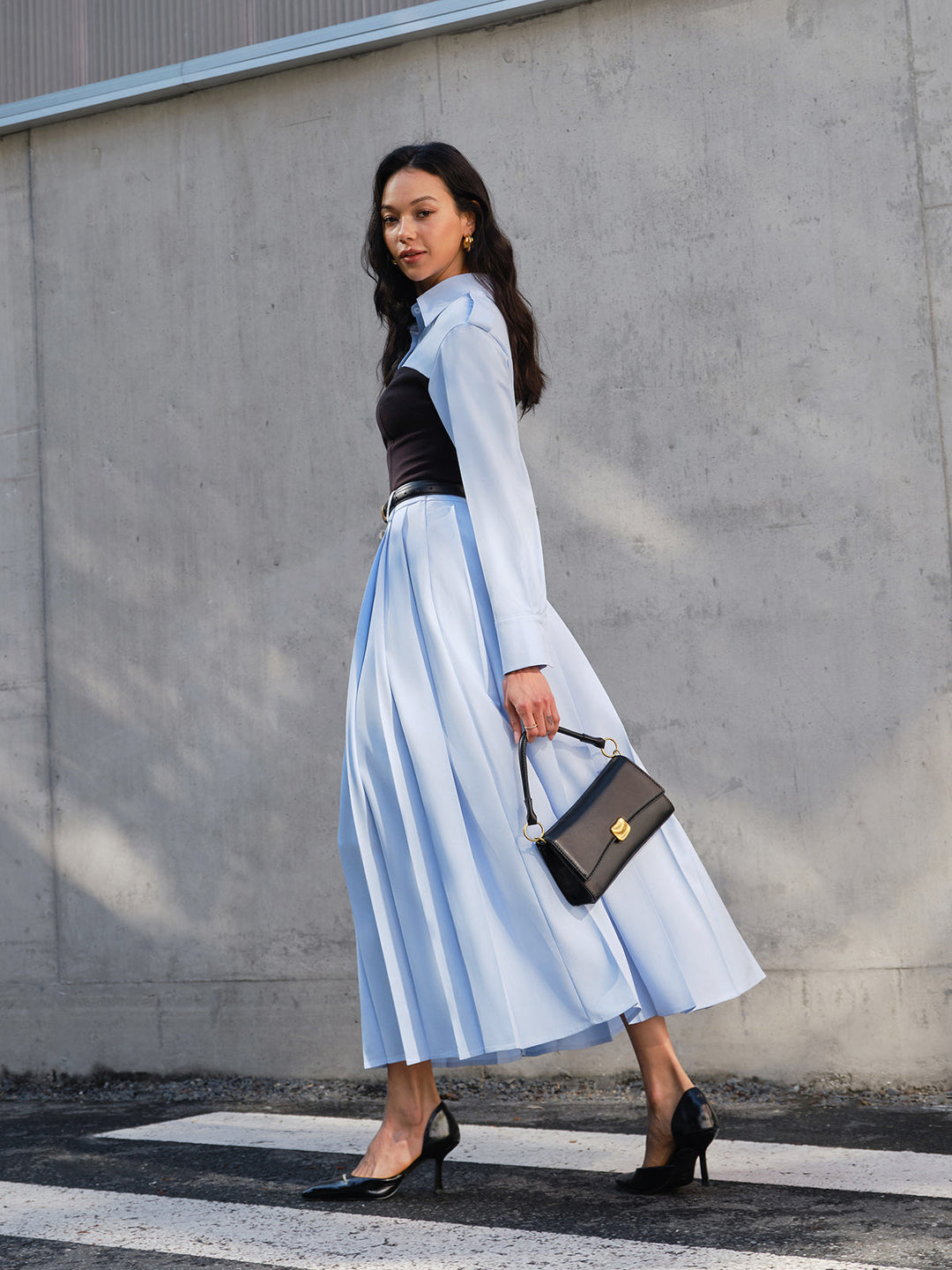 Minimalist Pleated Skirt Without Belt  Liora Lane Boutique Skirts Blue / XL 49.00