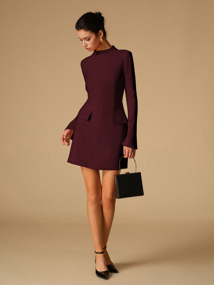 Minimalist Plain Mock Neck Dress  Liora Lane Boutique Dresses Burgundy / XL 52.00