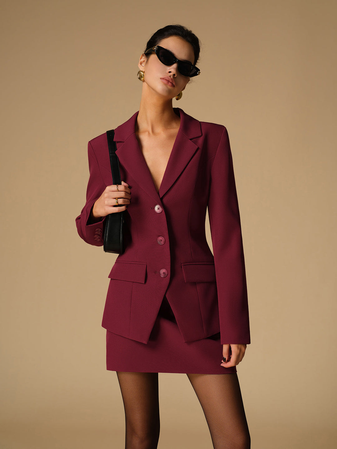 Split Button Slim Blazer  Liora Lane Boutique Blazers Burgundy / XL 166.00
